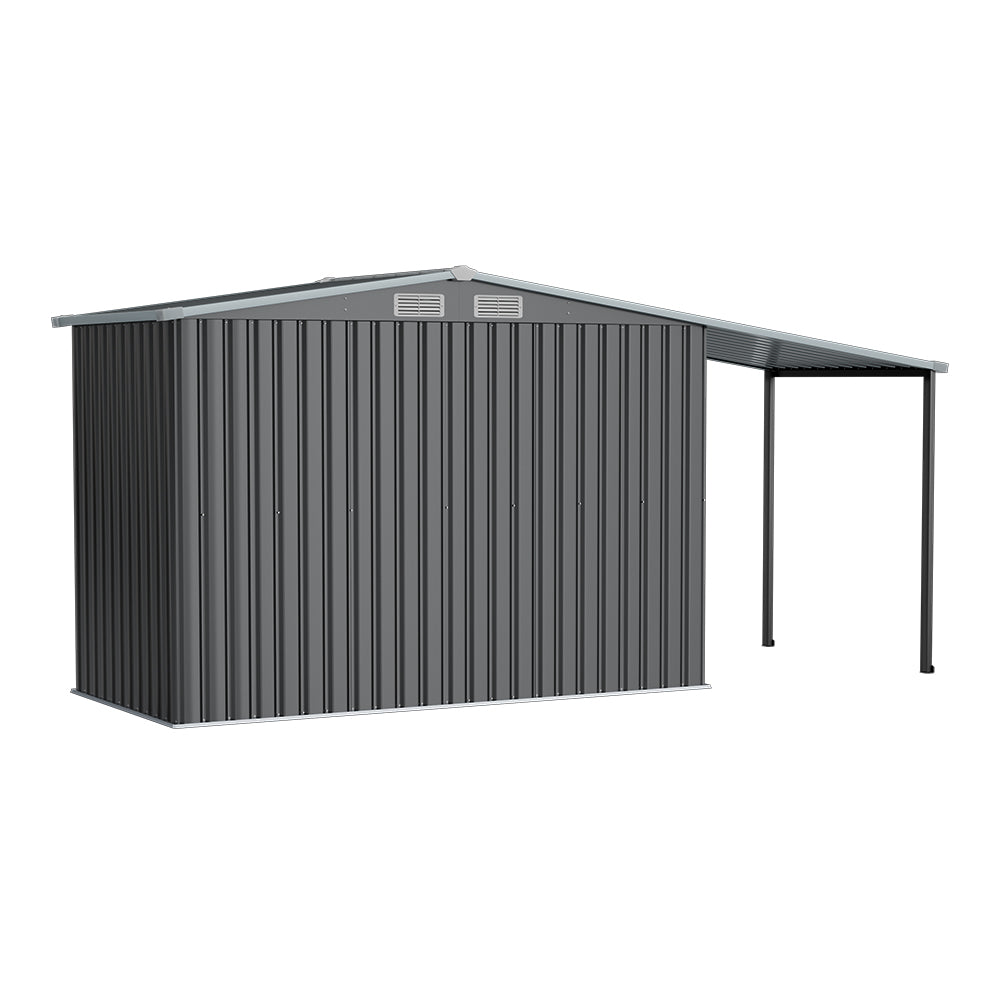 4x8ft Dark Grey Garden Metal Storage Shed with Lean-to