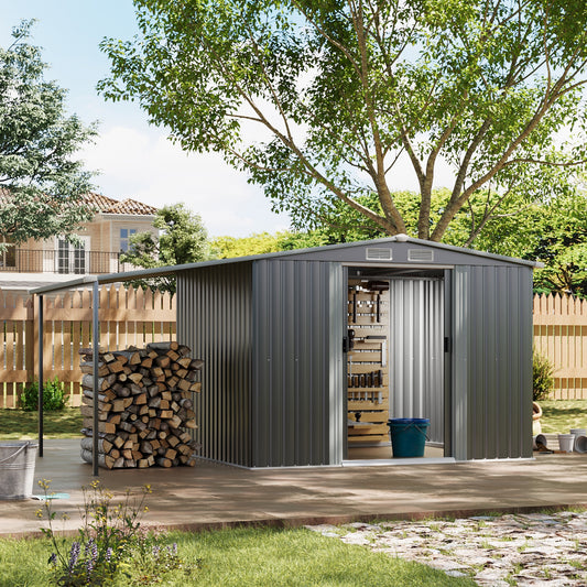 6x8ft Dark Grey Garden Metal Storage Shed with Lean-to