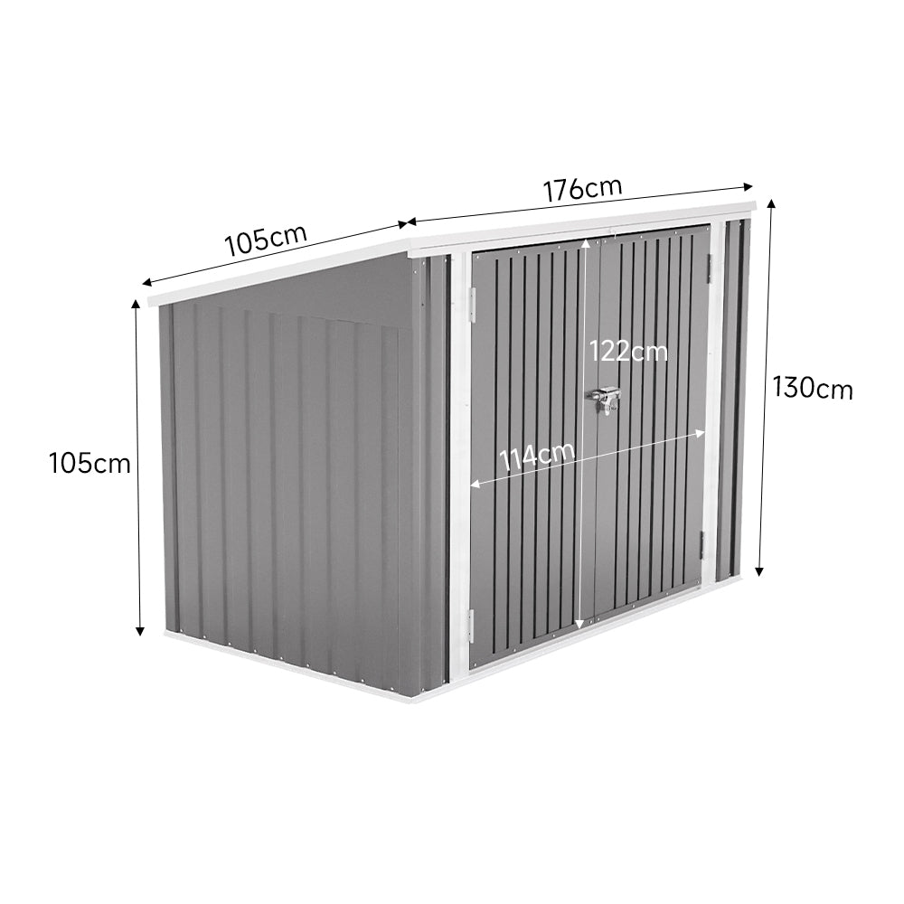 3x6ft Grey Lockable Steel Trash Can Recycle Bin Enclosure Storage Shed