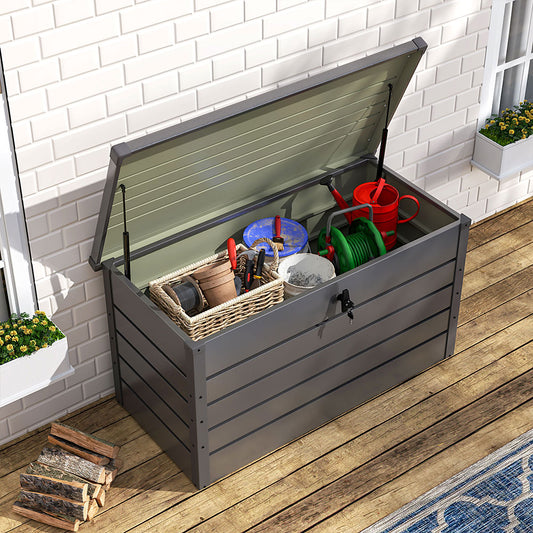 350L Grey Metal Lockable Garden Storage Box