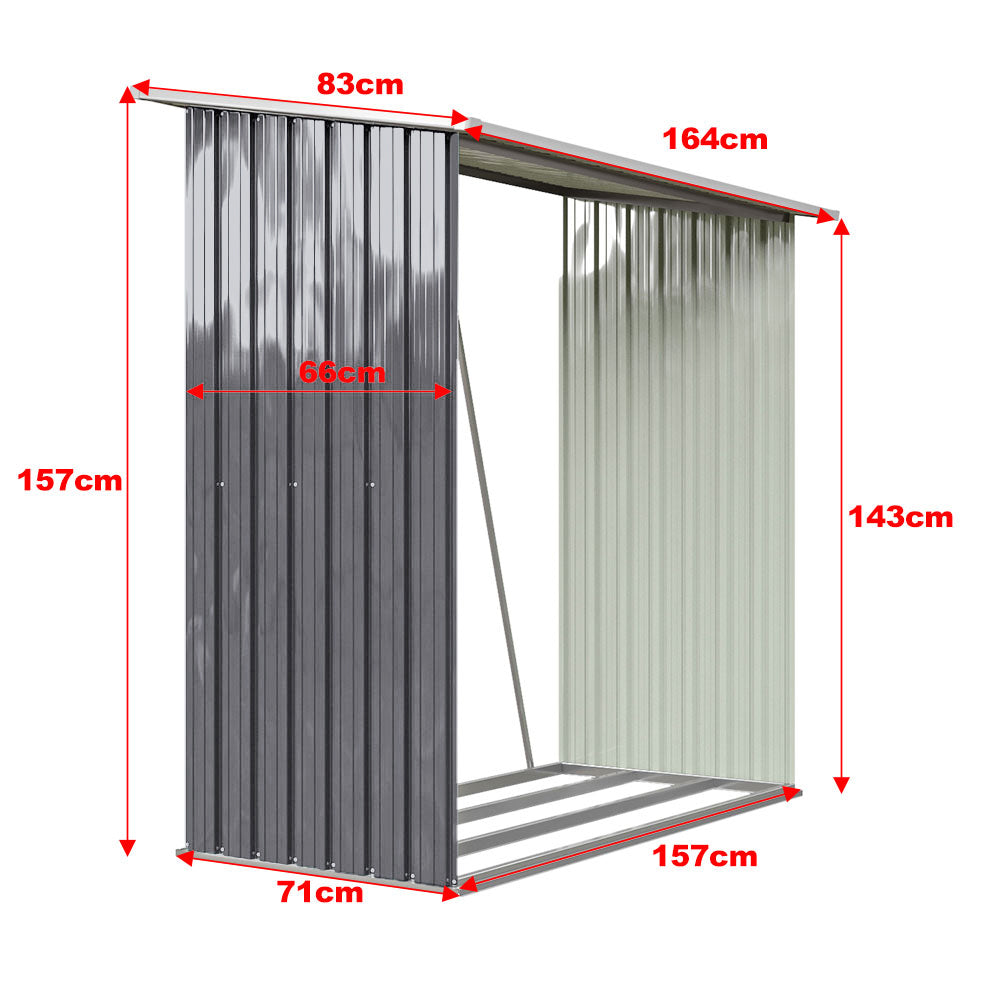 Grey Garden Outdoor Metal Firewood Log Storage Shed